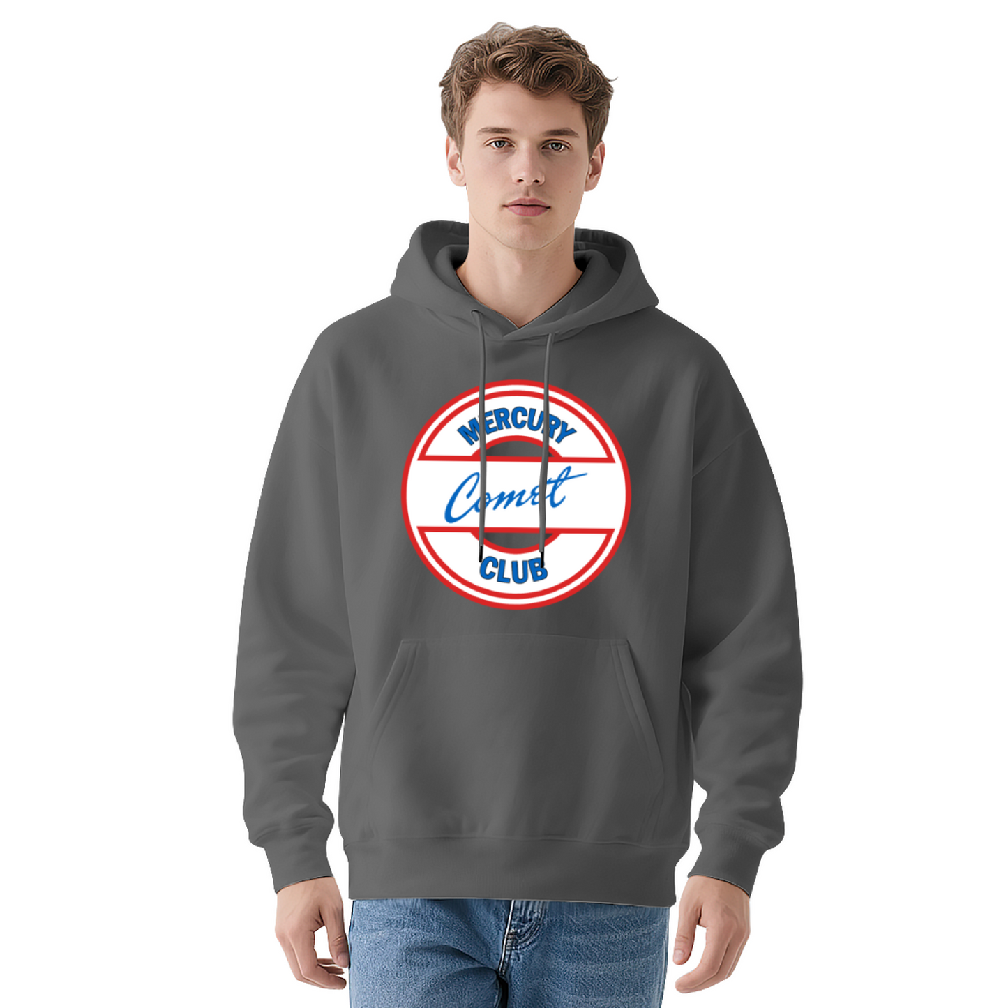 Mercury Comet Club Vintage Circle Logo White Hoodie, Comfort Unisex Retro Top