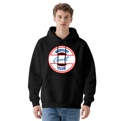 Mercury Comet Club Vintage Circle Logo White Hoodie, Comfort Unisex Retro Top