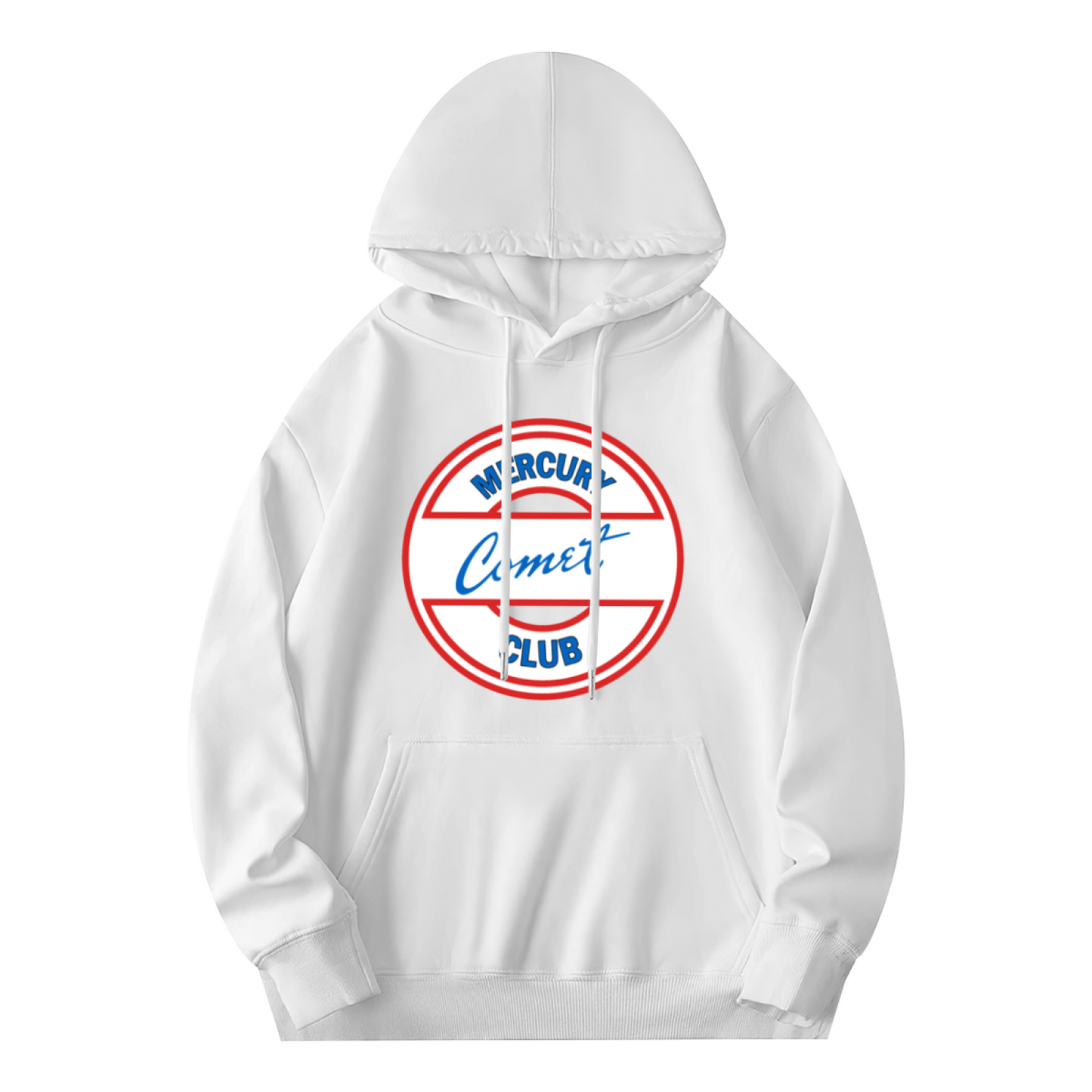 Mercury Comet Club Vintage Circle Logo White Hoodie, Comfort Unisex Retro Top