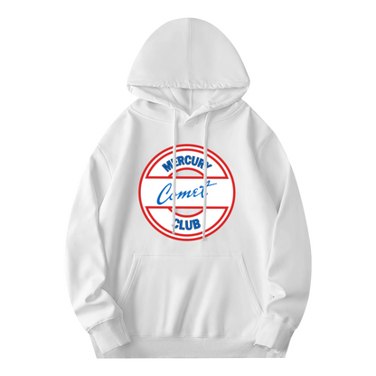 Mercury Comet Club Vintage Circle Logo White Hoodie, Comfort Unisex Retro Top