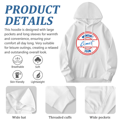 Mercury Comet Club Vintage Circle Logo White Hoodie, Comfort Unisex Retro Top