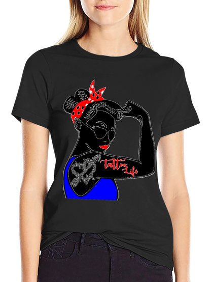 Tattoo Life Graphic T-Shirt - Strong Woman Design
