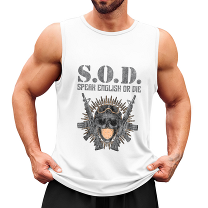 S.O.D Speak English Or Die Military Gun Skull Tank