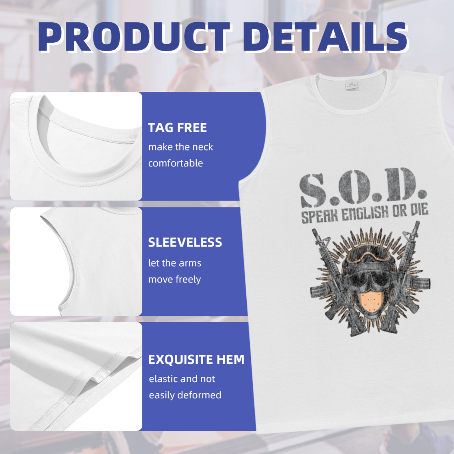 S.O.D Speak English Or Die Military Gun Skull Tank