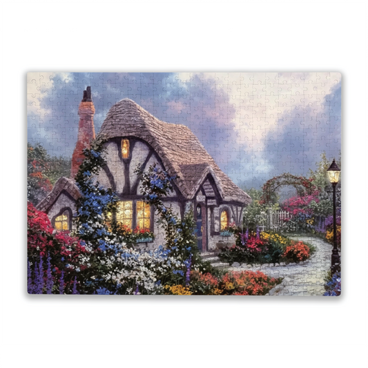 Dreamy English Country Cottage Surrounded By Blooming Garden Puzzle | 300/500/1000 Pieces