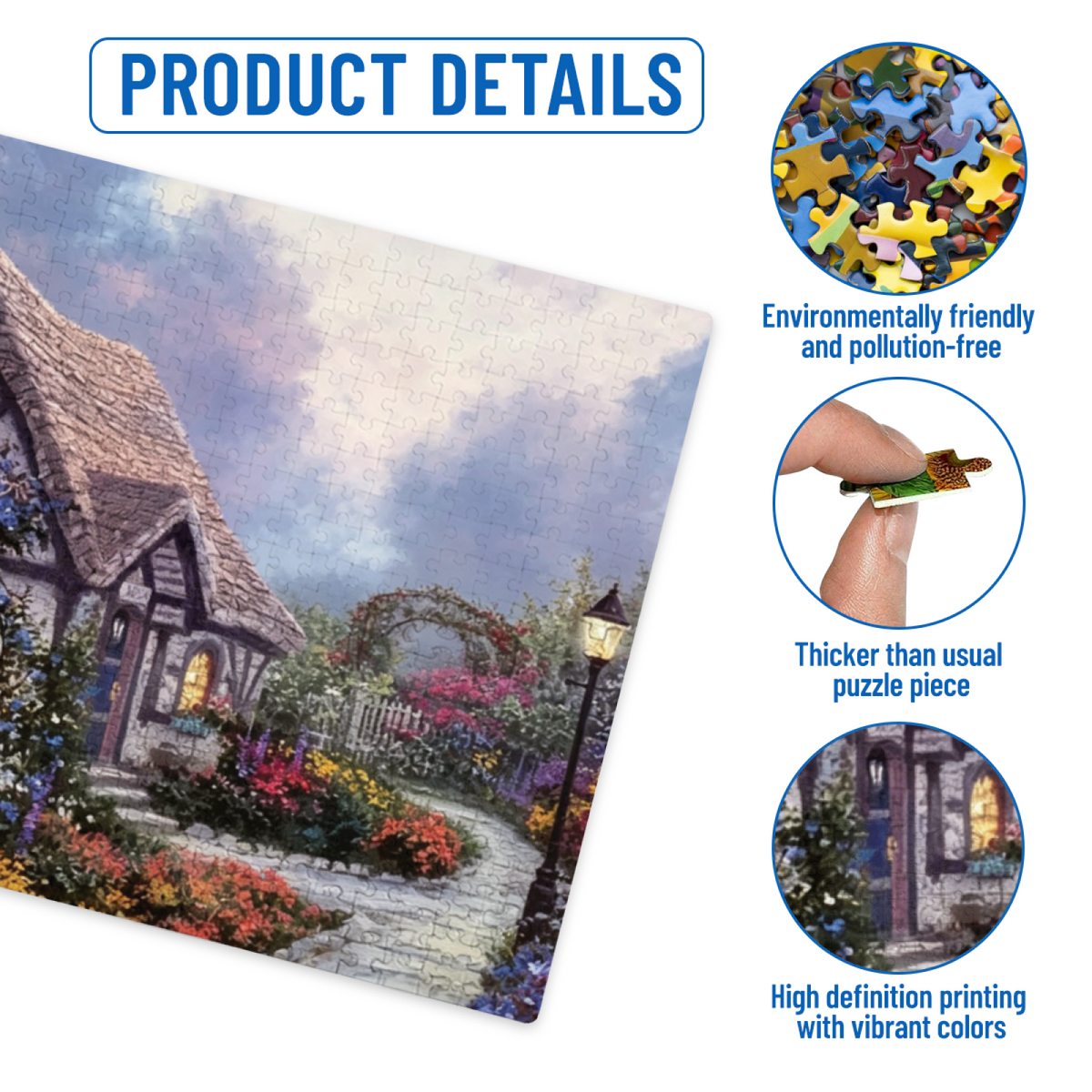 Dreamy English Country Cottage Surrounded By Blooming Garden Puzzle | 300/500/1000 Pieces