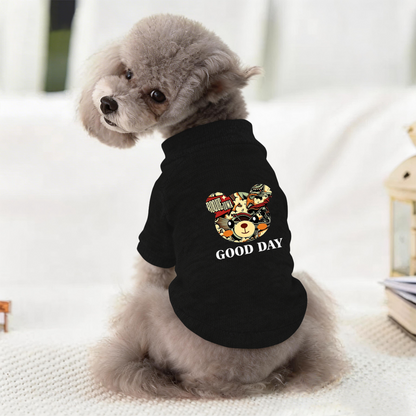 Retro Comic Bear GOOD DAY Black Pet Pullover Sweater, Trendy Cool Dog Top
