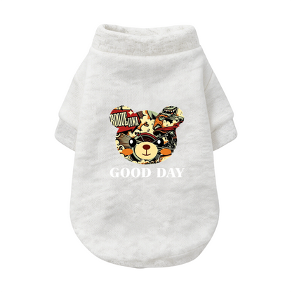 Retro Comic Bear GOOD DAY Black Pet Pullover Sweater, Trendy Cool Dog Top