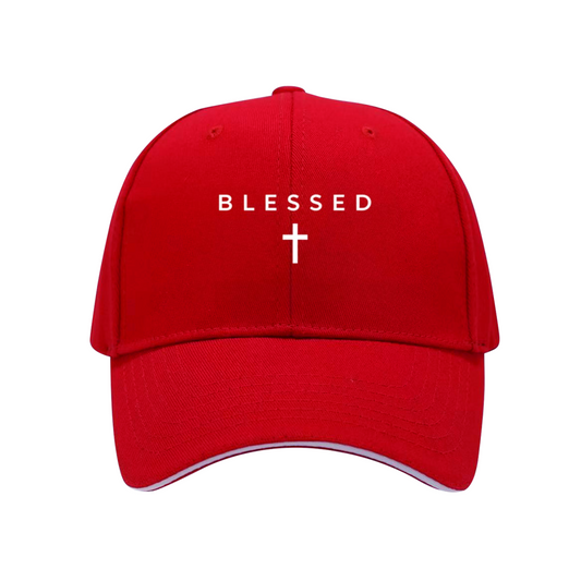 Blessed Cross Faith Print Red Sandwich Baseball Cap, Religious Christian Casual Sun Hat
