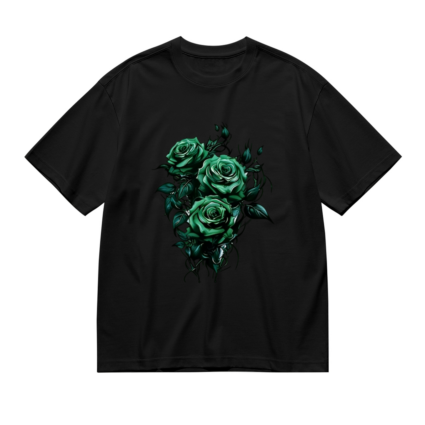 Moody Dark Emerald Rose Bouquet Plus Size Women Printed T-Shirt
