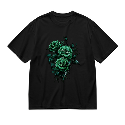 Moody Dark Emerald Rose Bouquet Plus Size Women Printed T-Shirt