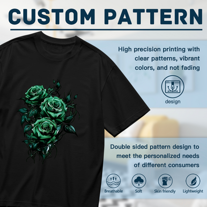 Moody Dark Emerald Rose Bouquet Plus Size Women Printed T-Shirt