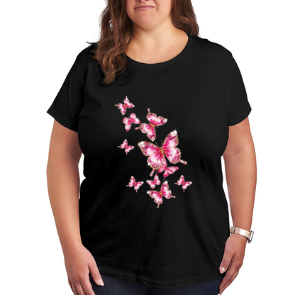 Sparkly Pink Glitter Butterflies Plus Size White T-Shirt