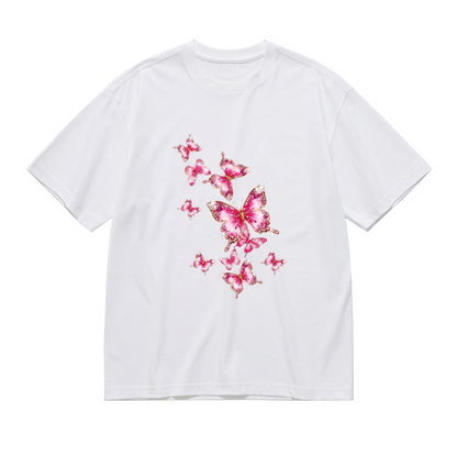 Sparkly Pink Glitter Butterflies Plus Size White T-Shirt