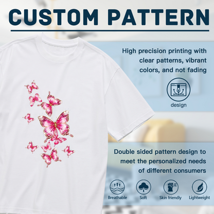 Sparkly Pink Glitter Butterflies Plus Size White T-Shirt