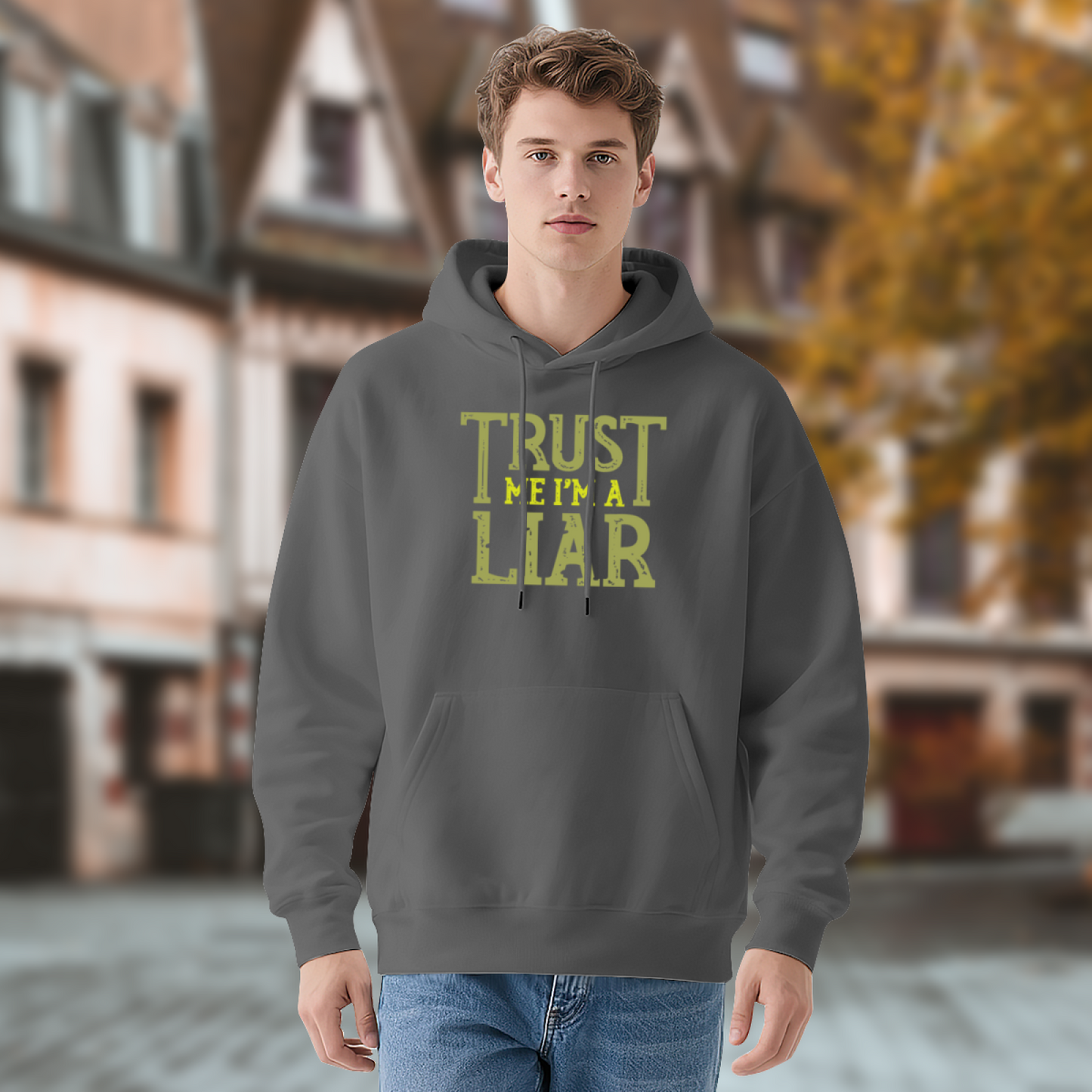 Distressed Trust Me I¡¯m A Liar Text Hoodie, Comfort Loose Fit