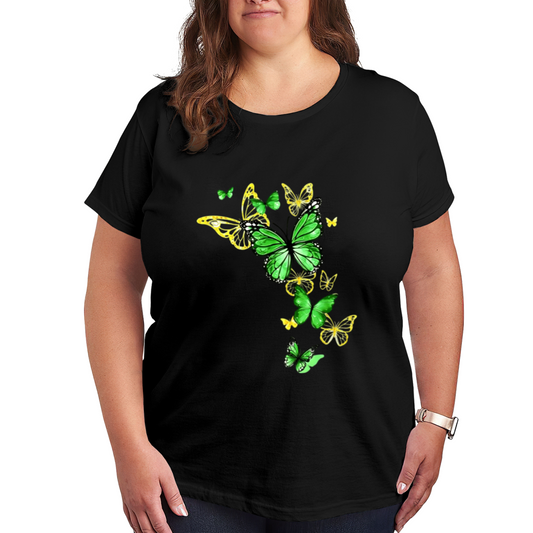 Fresh Green Yellow Gradient Butterfly Swarm Plus Size Women Graphic Tee