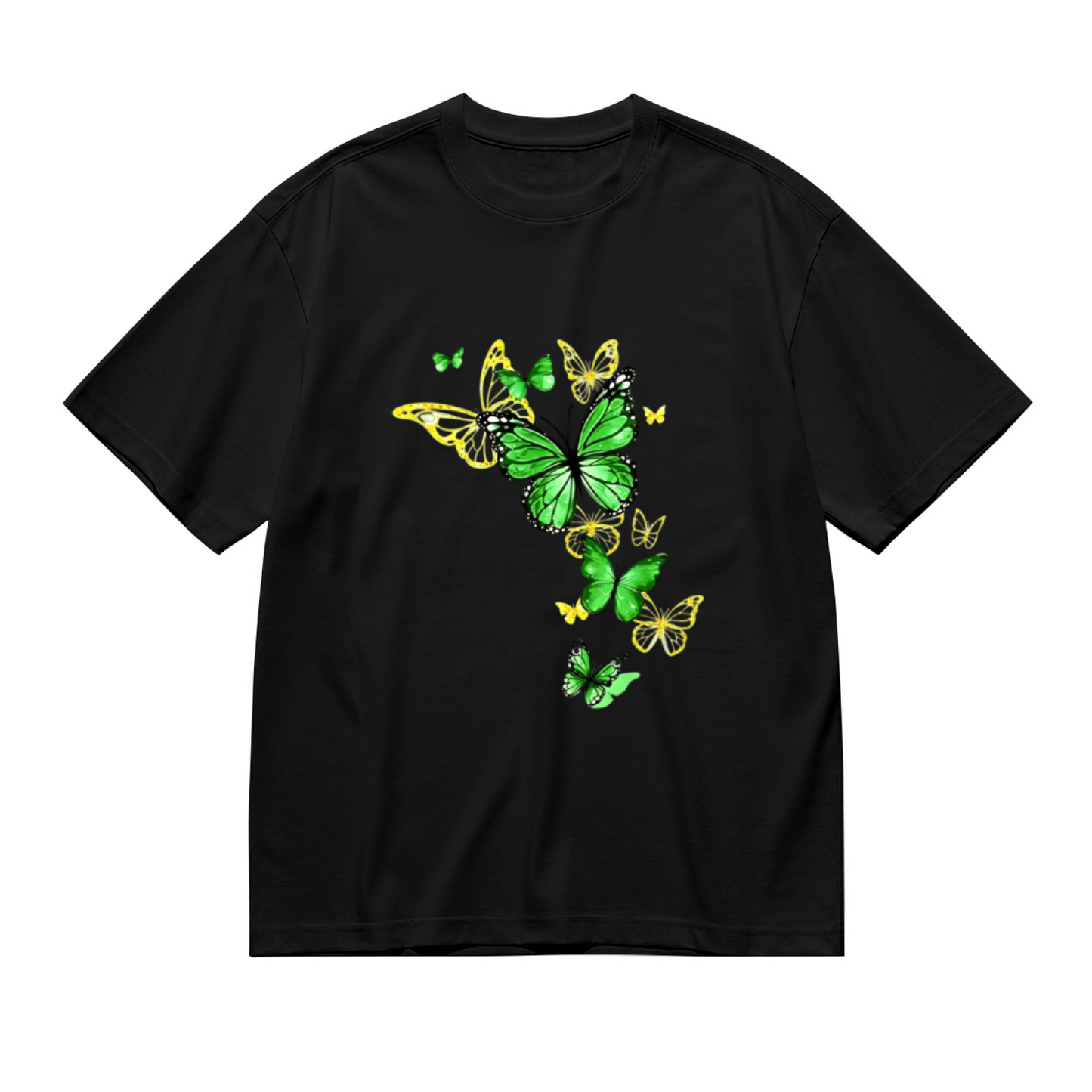 Fresh Green Yellow Gradient Butterfly Swarm Plus Size Women Graphic Tee