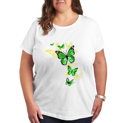 Fresh Green Yellow Gradient Butterfly Swarm Plus Size Women Graphic Tee