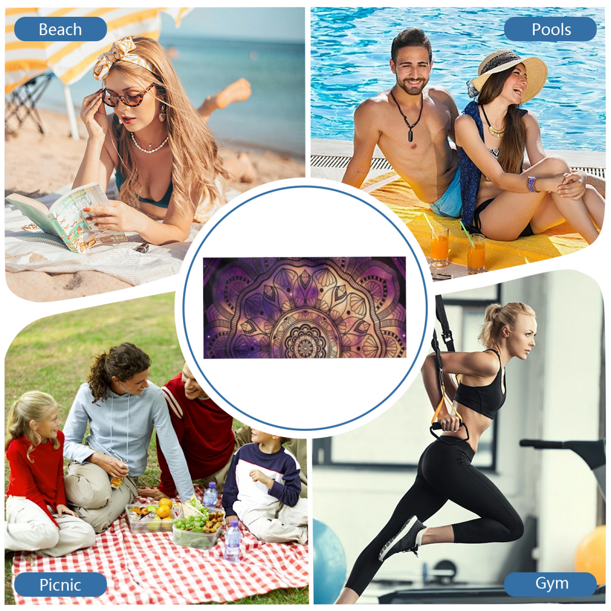 Luxury Purple Gold Galaxy Mandala Boho Beach Towel, Silky Luxe Soft & Heavy Water Absorption, Full Sizes Range, Comfortable Meditation Beach Pool Towel