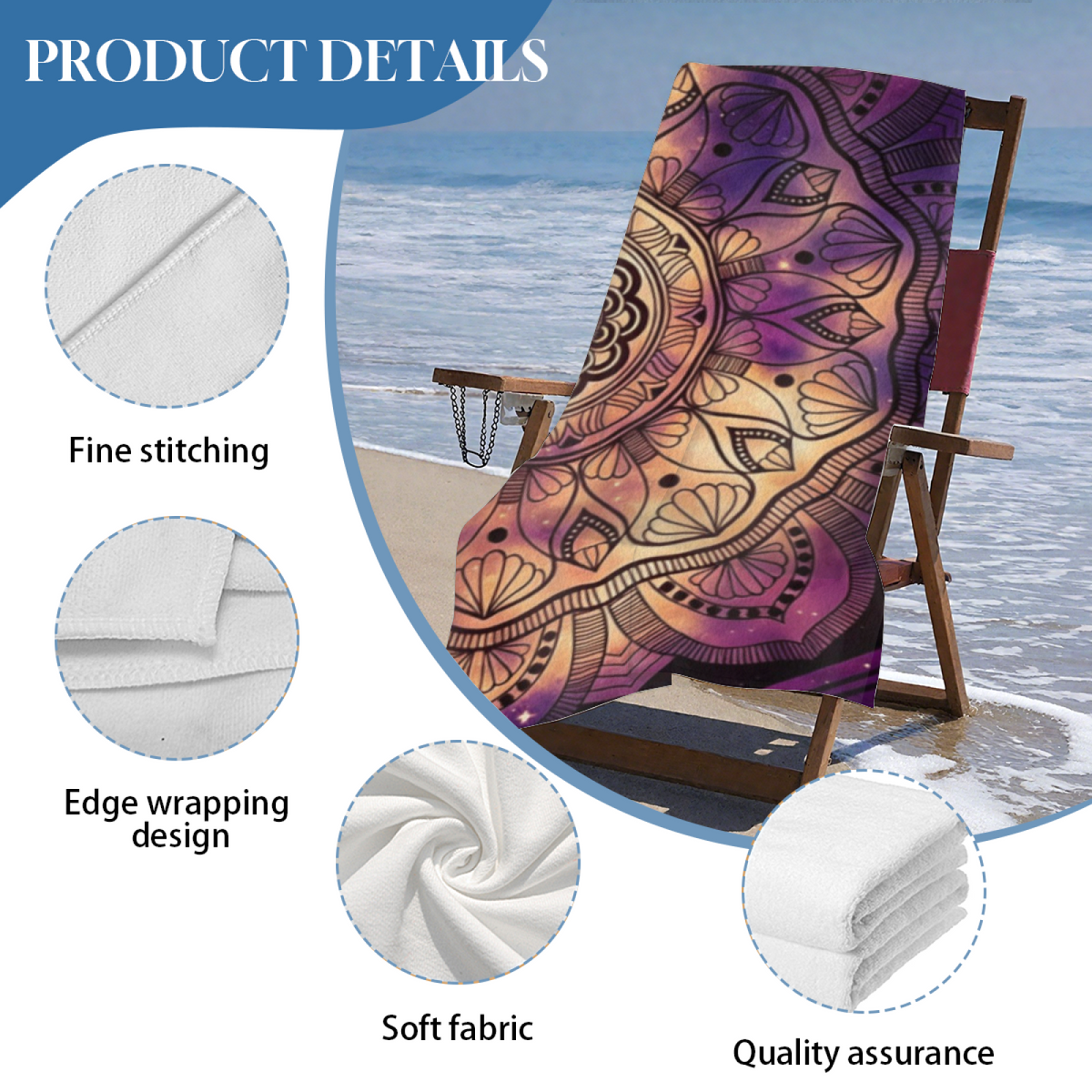 Luxury Purple Gold Galaxy Mandala Boho Beach Towel, Silky Luxe Soft & Heavy Water Absorption, Full Sizes Range, Comfortable Meditation Beach Pool Towel