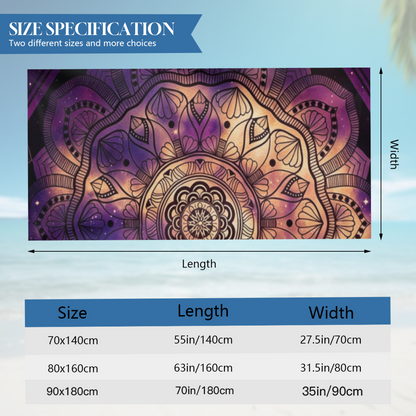 Luxury Purple Gold Galaxy Mandala Boho Beach Towel, Silky Luxe Soft & Heavy Water Absorption, Full Sizes Range, Comfortable Meditation Beach Pool Towel
