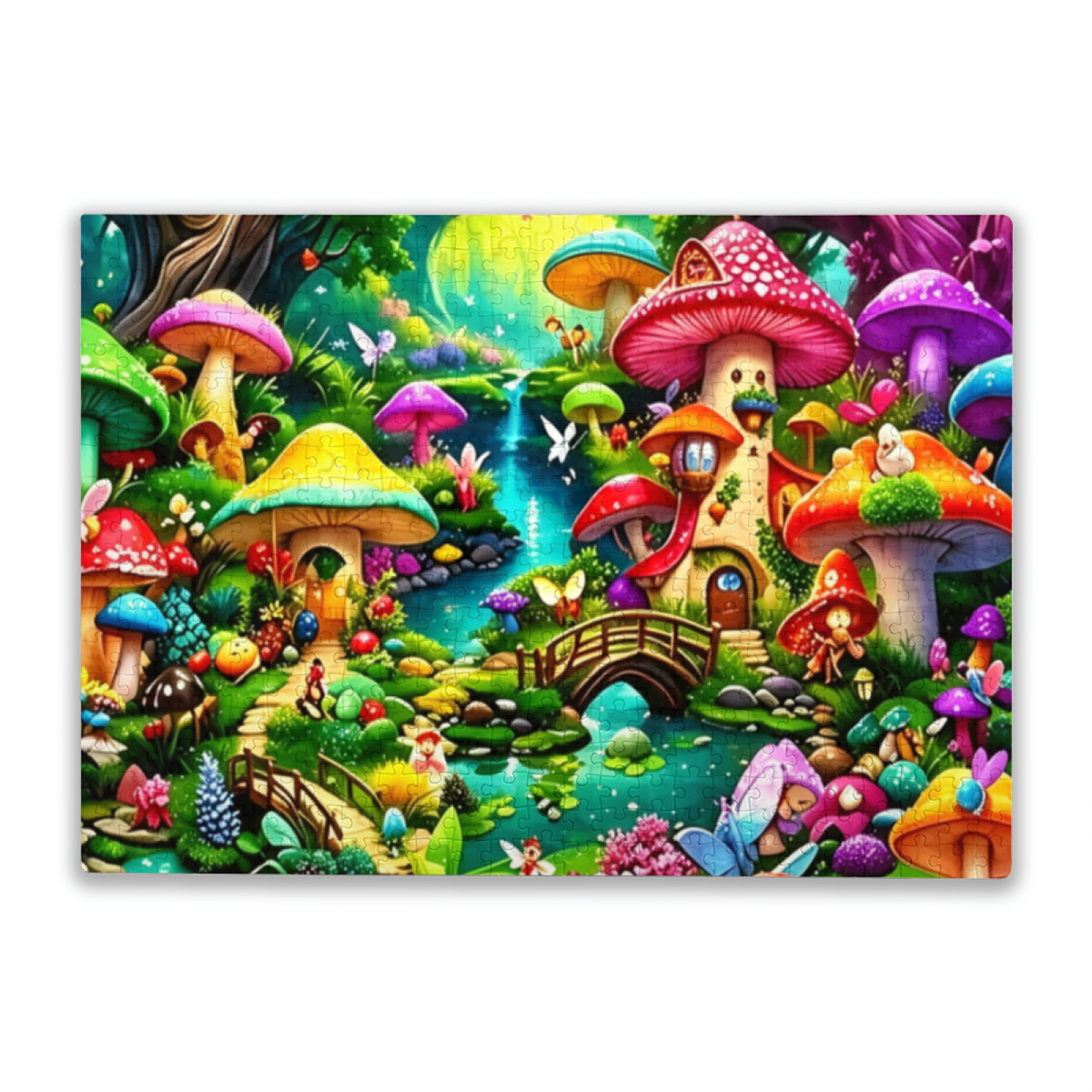 Enchanted Rainbow Mushroom Village ¨C Fairy Forest Stream Fantasy Puzzle