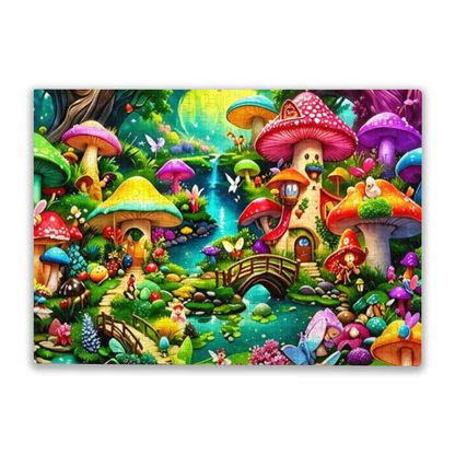 Enchanted Rainbow Mushroom Village ¨C Fairy Forest Stream Fantasy Puzzle