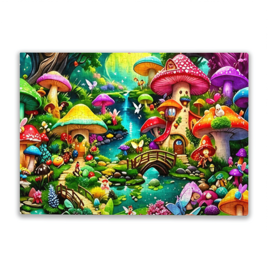 Enchanted Rainbow Mushroom Village ¨C Fairy Forest Stream Fantasy Puzzle
