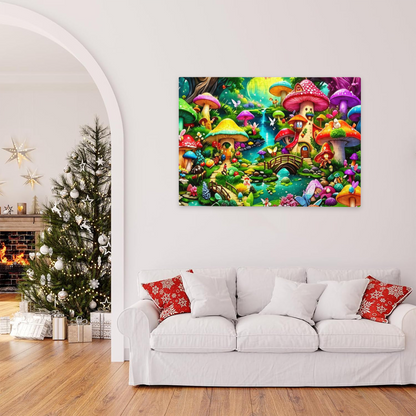 Enchanted Rainbow Mushroom Village ¨C Fairy Forest Stream Fantasy Puzzle