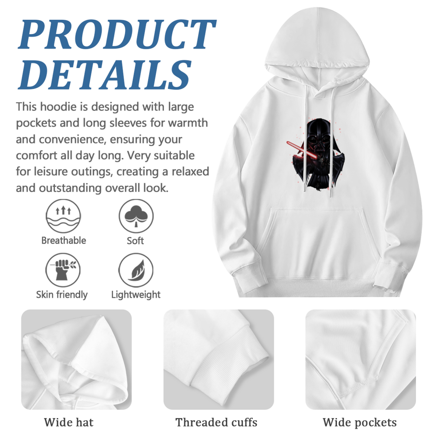 Cool Darth Vader Lightsaber White Men¡¯s Hoodie, Breathable Comfort