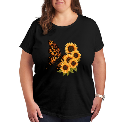 Wild Leopard Print Butterfly Sunflower Floral Plus Size Women¡¯s Printed T-Shirt
