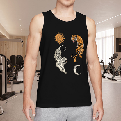 Yin Yang Twin Tigers Sun Moon Vintage Tank Top