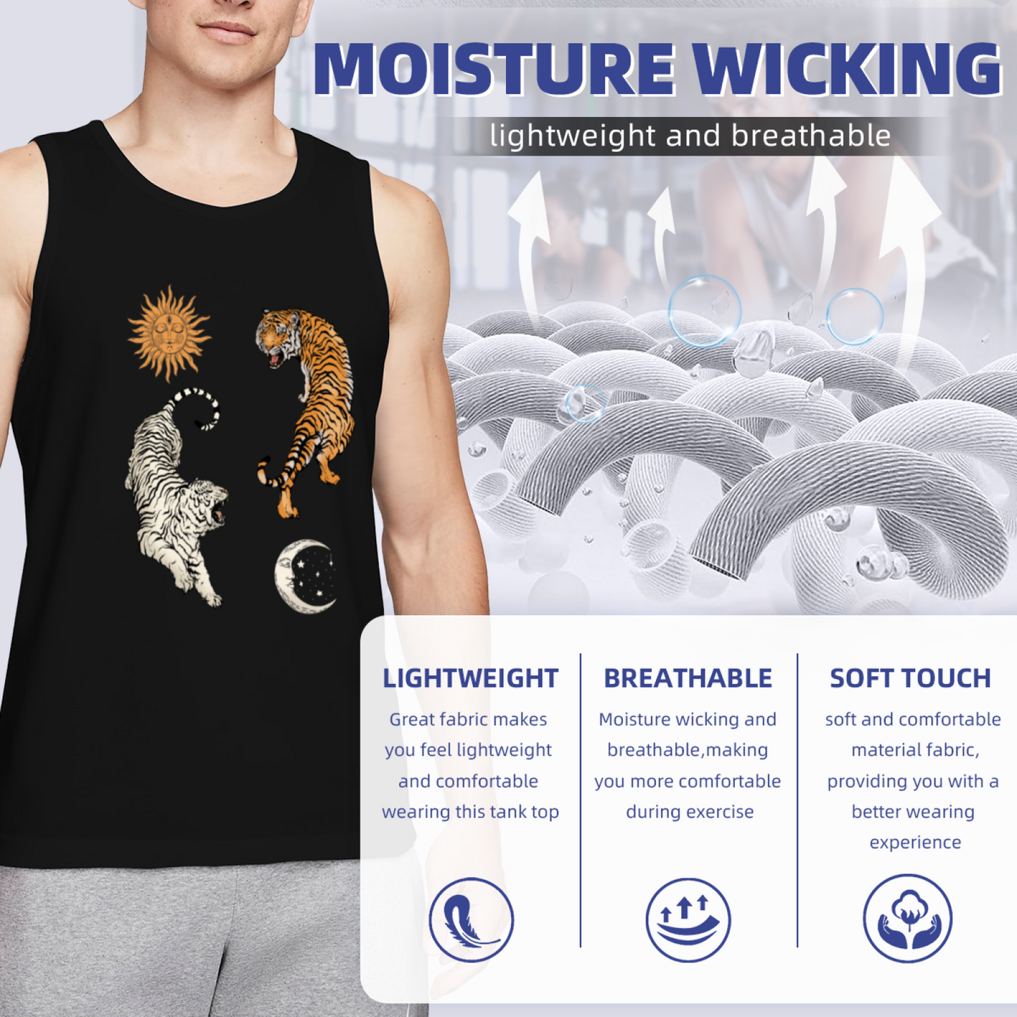 Yin Yang Twin Tigers Sun Moon Vintage Tank Top