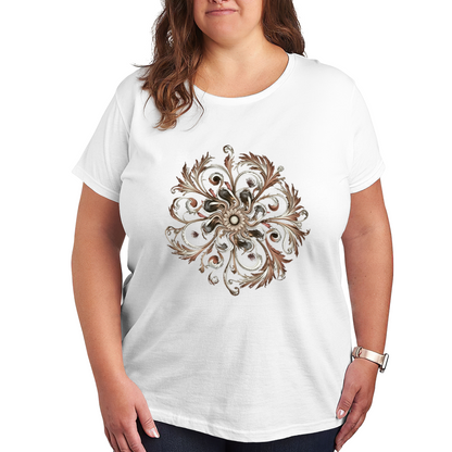 Vintage Baroque Scroll Mandala Art Curvy Ladies Tee