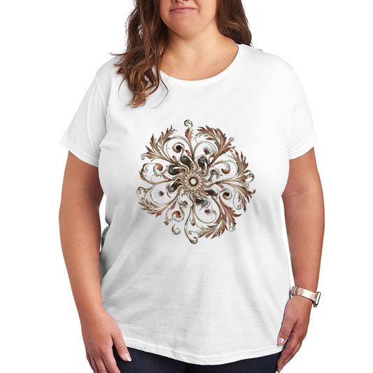 Vintage Baroque Scroll Mandala Art Curvy Ladies Tee