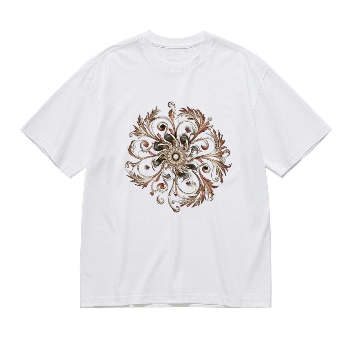 Vintage Baroque Scroll Mandala Art Curvy Ladies Tee