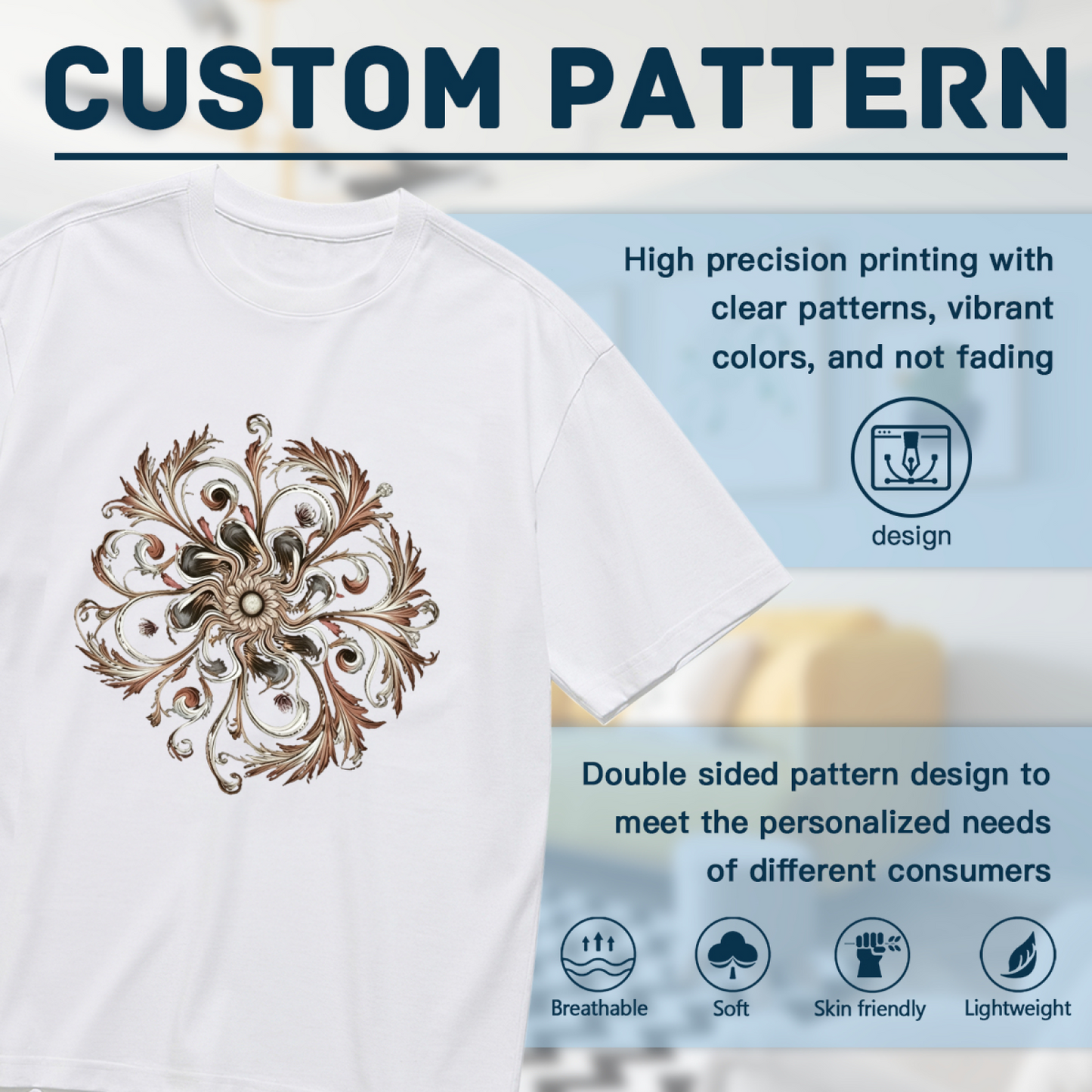 Vintage Baroque Scroll Mandala Art Curvy Ladies Tee