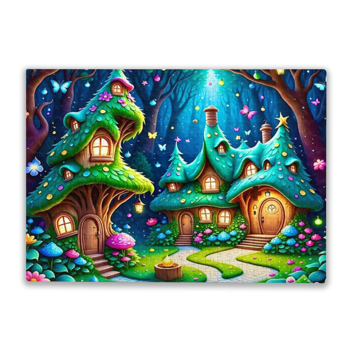 Magical Glowing Elf Tree Houses Enchanted Forest Puzzle