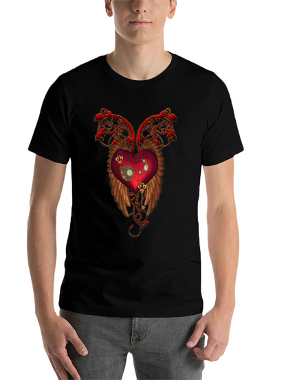 Steampunk Heart Wings Black T-Shirt