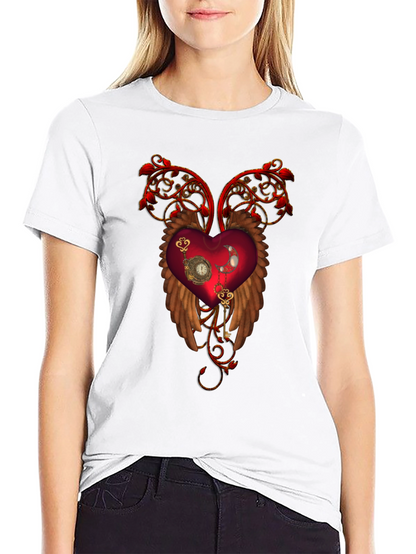 Steampunk Heart Wings Black T-Shirt