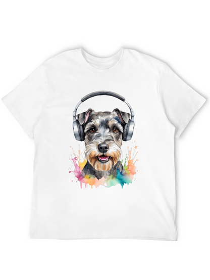 Dog Wearing Headphones Black T-Shirt