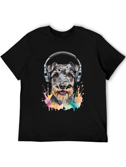 Dog Wearing Headphones Black T-Shirt