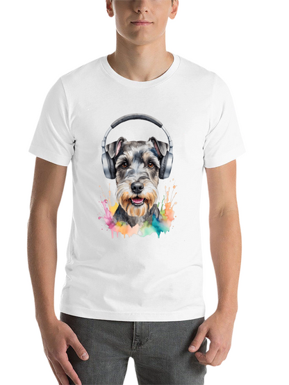 Dog Wearing Headphones Black T-Shirt