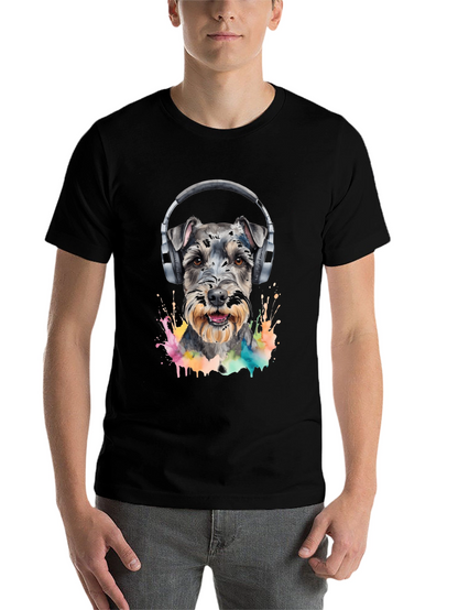 Dog Wearing Headphones Black T-Shirt