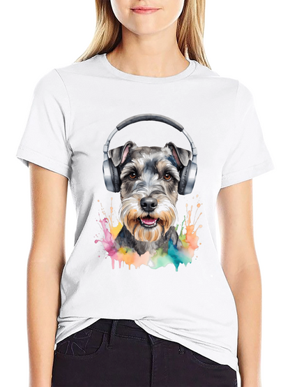 Dog Wearing Headphones Black T-Shirt