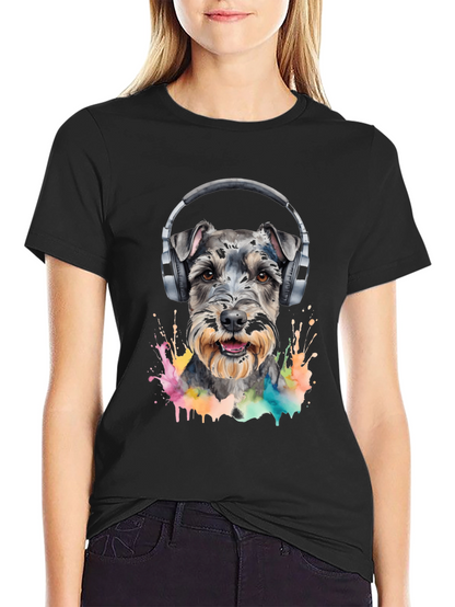 Dog Wearing Headphones Black T-Shirt