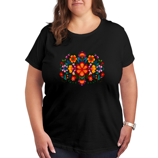 Traditional Mexican Otomi Colorful Floral Plus Size Women Tee