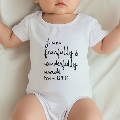 I Am Fearfully & Wonderfully Made Psalm 139:14 Faith Baby Romper