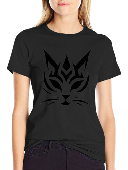 Tribal Cat Graphic Tee - Black Cotton Comfort